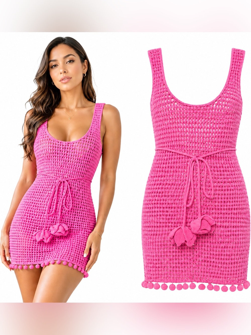 Burberry Bubblegum Pink Crochet Pom-Pom Mini Dress / Swim Cover-Up XS